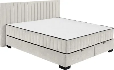 Produktbild von Boxbett SALTILLO sand mit gestepptem Kopfteil, 2 Premium 9-Zonen-Tonnentaschenfederkern-Duo-Matratzen Härtegrad H3/H4 und 2 Bettkästen