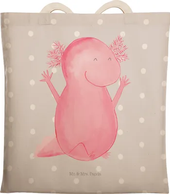Produktbild von Mr. & Mrs. Panda Stoffbeutel Axolotl Hurra - Grau Pastell - Geschenk, shopping bag, Fröhlich, Beutel, Beuteltasche, Tasche, Spaß, Tote, Lurch, Stofftragetasche