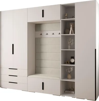 Produktbild von MEBLE KRYSPOL Inova 1 Möbelset Garderobe, 236,7x290x47cm - Weiß, Manila 02, Schwarz