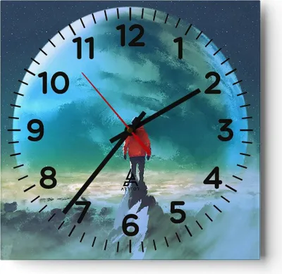Produktbild von Wanduhr - Quadrat - Glasuhr - Mann Planet - 30x30cm - Schleichendes Uhrwerk - Lautlos - zum Aufhängen bereit - Dekoration Modern - Wanddekoration aus Glas - C4AC30x30-3869