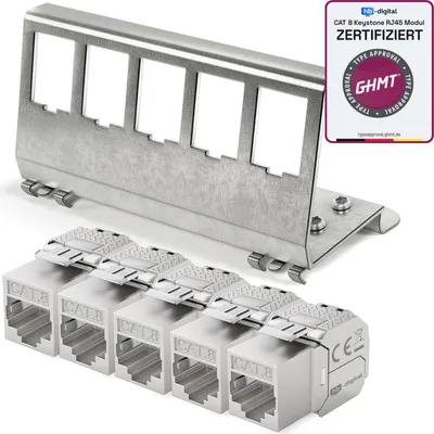 Produktbild von hb-digital Hutschienenadapter 5 Port mit CAT 8.1 Keystone Modul RJ45