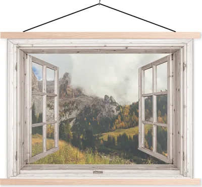 Produktbild von MuchoWow® Textilposter Aussicht - Berg - Herbst 40x30 cm mit holzfarbenen Rahmen - Bilder