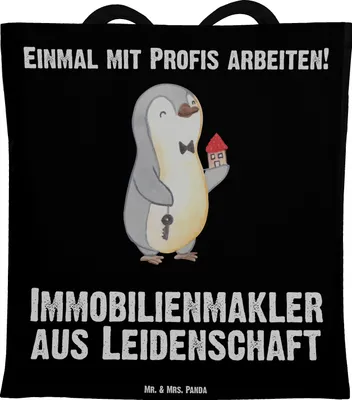 Produktbild von Mr. & Mrs. Panda Tote Bag Immobilienmakler Leidenschaft - Schwarz - Geschenk, Schultasche, Unitasche, Jutebeutel, Tasche, Immobilienkaufmann, Spruch, Ausbildung, Uni