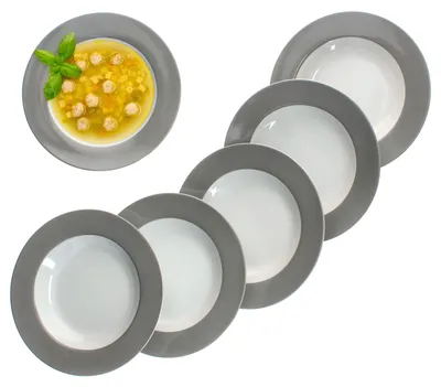 Produktbild von 6er Set Variant Grau Suppenteller bunt tiefe Teller Pasta Salat Müsli 6 Personen