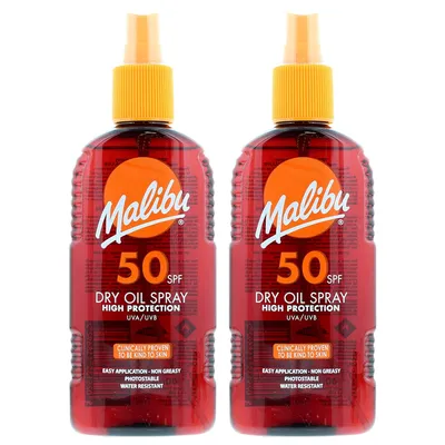 Zdjęcie produktu dla Malibu Dry Oil Spray SPF50 Olejek Brązujący Do Opalania 200ml x2szt
