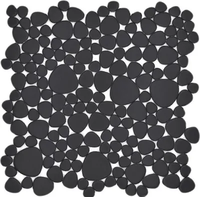 Produktbild von Mosaikfliese Keramik Mosaik Kiesel uni schwarz matt Fliesenspiegel Küche Bad MOS12-0311