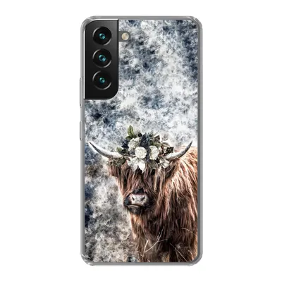 Produktbild von MuchoWow® Handyhülle Schutzhülle Hülle für Samsung Galaxy S22 Schottischer Highlander - Rauch - Blumen Silikon Softcase Handy Hülle - Mobiltelefonhülle