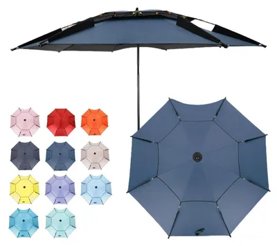 Image de Parasol de plage, 220 cm, bleu marine, résistant au vent, protection UV 50+