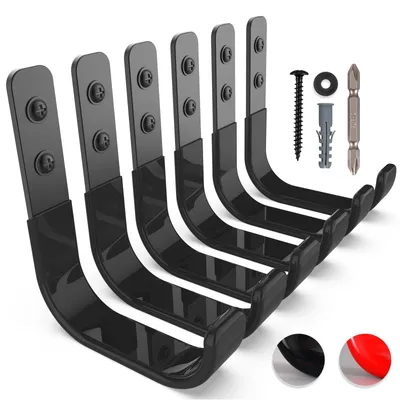 Produktbild von Set aus 6 schwarzen Heavy-Duty-Wandhaken