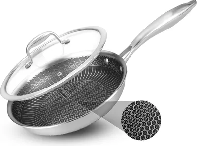 Productafbeelding van NutriChef koekenpan, inductie, roestvrij staal, onbeschicht – Roestvrijstalen pan – Koekenpan voor inductie, 20,3 cm, antiaanbaklaag en krasbestendig