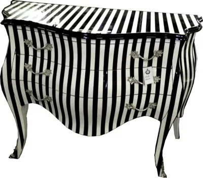 Image de Casa Padrino Commode baroque noir/blanc rayé 120cm Mod - Meubles de style antique