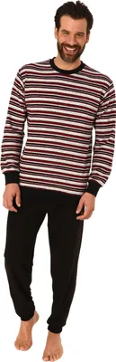 Produktbild von Herren Frottee Pyjama, Schlafanzug mit Bündchen - in toller Streifenoptik - 291 101 13 003 ; grau-melange , 54
