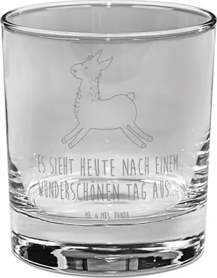 Produktbild von Mr. & Mrs. Panda Tumbler Lama Springen - Transparent - Geschenk, Whiskey, Lamas, Neustart, Freundin, Liebeskummer, Guten Morgen, Rocks Glas, Old Fashioned, Whiskyglas