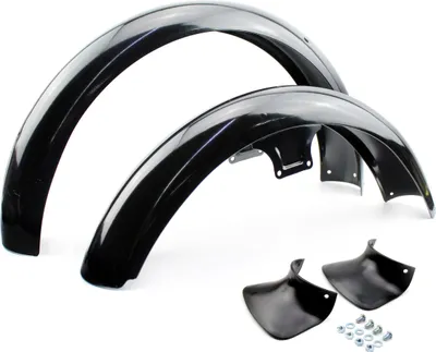 Produktbild von Komplett-Set Kotflügel, Schutzblech Vorderrad + Hinterrad inkl. Spritzschutz, Simson S50, S51, S70 Schwarz grundiert