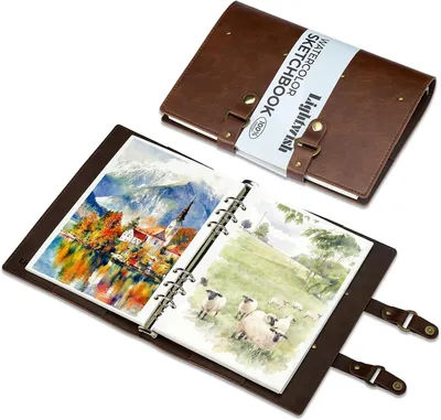 Productafbeelding van Aquarel Schetsboek A5-300gsm 100% Katoen Zuurvrij Koudgeperst Papier - Ringband Kunstenaarsdagboek met 20 Vellen - 14.8 x 21 cm - Voor Kunstenaars