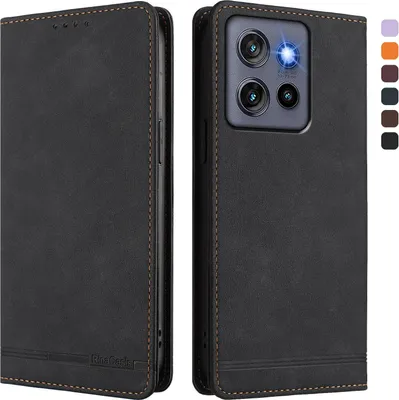 Immagine prodotto di Custodia per Motorola Edge 50 Neo, custodia retro in Finto cuoio con supporto e slot per carte di credito Nero