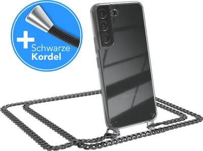Produktbild von EAZY CASE Metall Handykette für Samsung Galaxy S22 5G, Handyhülle mit Umhängeband, Silikonhülle, Metallkette für Smartphone in Grau