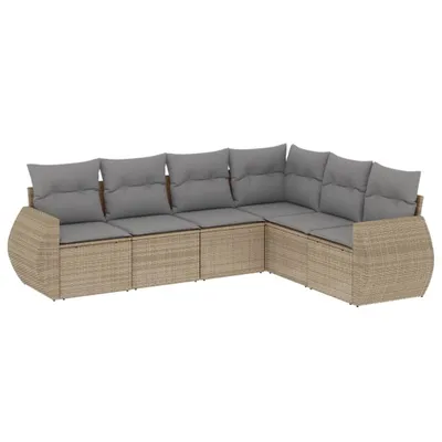 Produktbild von vidaXL 6-tlg. Garten-Sofagarnitur mit Kissen Beige Poly Rattan