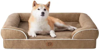 Image de Lit orthopédique pour chien 91 x 68 x 15 cm, imperméable, antidérapant, à bords surélevés, marron