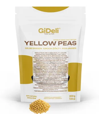 Obrázok produktu pre Žlté hrachy 200g, celé, nelúpané, vegánske, prírodný proteín, luštěniny, značka GiDeli