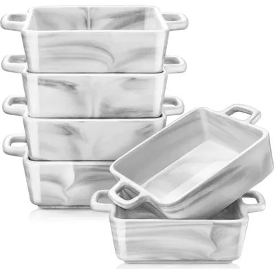 Zdjęcie produktu dla Porcelanowa forma do zapiekanek, MALACASA – zestaw 6 mini foremek do sufletów, formy do pieczenia na crème brûlée, desery i suflety, kwadratowe, 200 ml