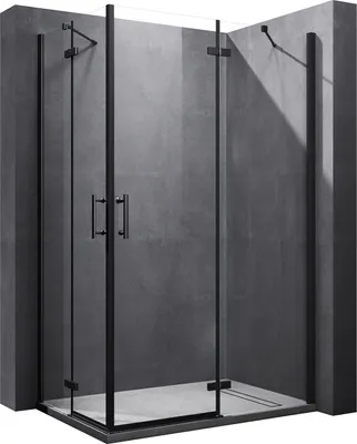 Produktbild von SONNI Schwarzes Scharniertür Duschabtrennung 90x120x195cm  Nano 6mm ESG-Sicherheitsglas Duschkabine Eckeinstieg Dusche Eckdusche