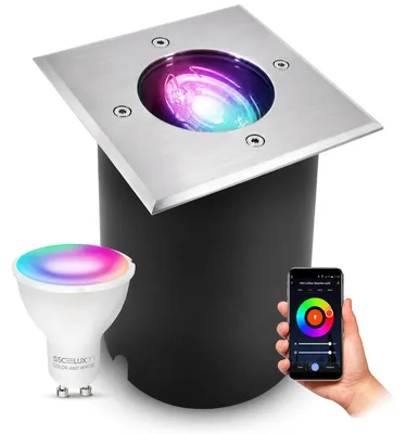 Produktbild von SSC-LUXon JUAVI LED Bodenstrahler schwenkbar eckig - mit GU10 Smart WiFi RGBW - Boden Einbauleuchte kompatibel mit Alexa, Siri & Google