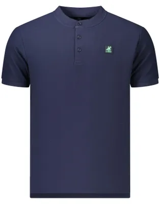 Produktbild von Elegantes Herren Kurzarm-Poloshirt Blau mit Stehkragen und Applikation