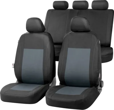 Image de WALSER Housse de siège de voiture Sandray set complet, housse de siège de voiture universelle 4 pièces, housse de protection pour voiture, 2 housses de siège avant, 1 housse de siège arrière gris-noir