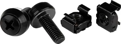 Produktbild von StarTech.com M6 x 12mm - Schrauben und Käfigmuttern - 100er Pack - Schwarz - M6 Montageschrauben und Kastenmuttern für Server Racks - Schrauben für Rack - Schwarz - für P/N: RACK-18U-20-WALL-OA, RACK-21U-20-WALL-OA, RACK-24U-20-WALL-OA, RK12OD2, RK3236BKF