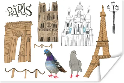 Produktbild von MuchoWow® Poster Paris - Zeichnung - Tauben 60x40 cm - Schlafzimmerdekoration