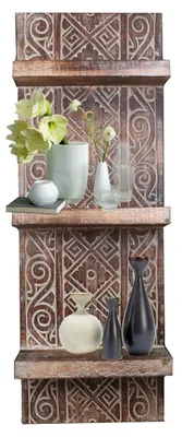 Produktbild von Wandregal Wandbrett mit 3 Ablagen Küchenregal Hängeregal Vintage Landhaus Shabby Chic Regal Panel Model Anisa 25 cm breit braun