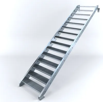 Produktbild von Stahltreppe 15 Stufen bis Höhe 300 cm, Laufbreite : 100 cm kein Geländer ST 3 (31 / 9 mm schmal)