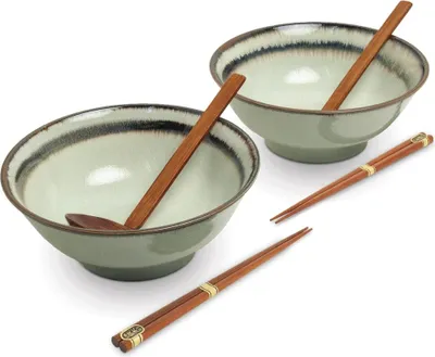 Produktbild von [ AKARUI ] Set je 2x Ramen Schüssel Ø21cm | H8,5cm + Essstäbchen und Ramenlöffel