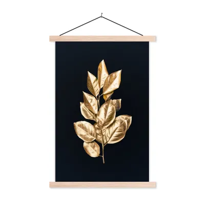 Produktbild von MuchoWow® Textilposter Pflanze - Blätter - Gold - Schwarz - Luxus 40x60 cm mit holzfarbenen Rahmen - Poster