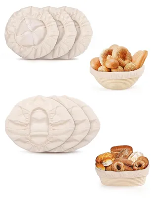 6 Gärkörbe aus Leinen, rund & oval, 25 cm, für Brotbacken