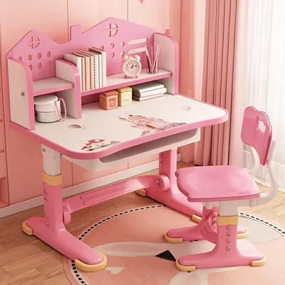 Imagen del producto de Escritorio infantil con altura ajustable y juego de silla para niños, diseño ergonómico
