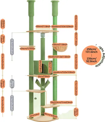 Immagine prodotto di Albero per gatti regolabile in altezza, design stabile, piattaforme a più livelli, AMT0119GN, XL
