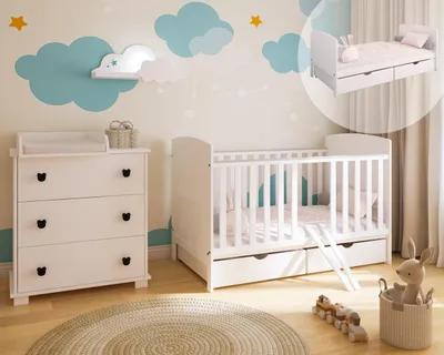 Produktbild von ZEE, Babybett, 2w1 Kinderbett Philip mit Kommode, Wickelaufsatz, 140x70, Weiß