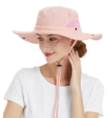 Produktbild von Sonnenhut Herren Damen Breitkrempe Faltbar Wanderhut Sonnenschutz Hut Rosa Einheitsgröße