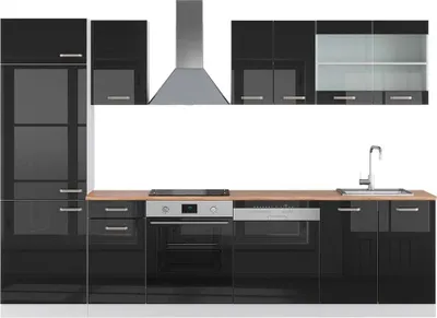 Produktbild von Küchenzeile Vicco R-Line Schwarz Hochglanz/Weiß 300 cm , AP Eiche, Model 42716