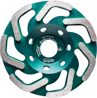 Obrázek produktu pro Zelený diamantový brusný kotouč 125 x 22,2 mm, 7 brusných segmentů, typ segmentu „L“, diamantový brusný talíř