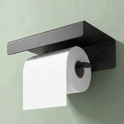Produktbild von Mai & Mai Toilettenpapierhalter mit Ablage, Klopapierhalter WC aus Aluminiumlegierung, Toilettenpapier Halterung Rollenhalter Sandschwarz 20cm Lino-05