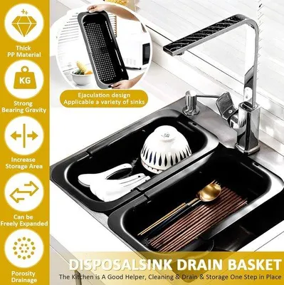 Produktbild von Famanu Abtropfkorb für die Küche - Ausziehbare Küchenablageset, 2 Siebe