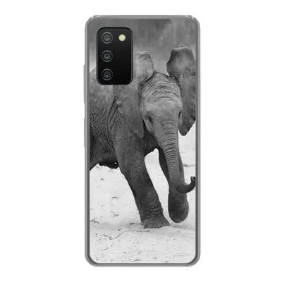 Produktbild von MuchoWow® Handyhülle Schutzhülle Hülle für Samsung Galaxy A03s Elefant - Baby - Tiere - Kröte - Schwarz und weiß Silikon Softcase Handy Hülle - Schutz