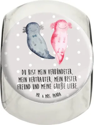 Produktbild von Mr. & Mrs. Panda Bonboniere Axolotl Freundin L 870ml - Grau Pastell - Geschenk, Valentinstag, Liebe, Teedose, aufbewahrungsglas, Vorratsbehälter, Kaffeedose, Bonbonglas