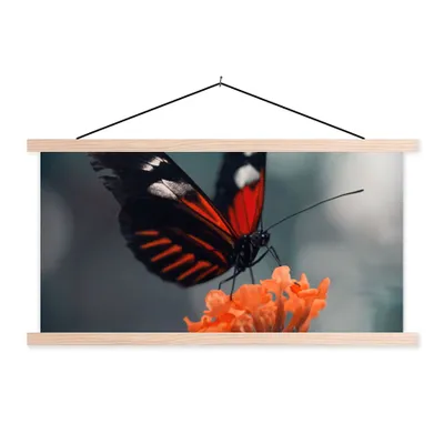 Produktbild von MuchoWow® Textilposter Schmetterling - Blume - Insekt 120x60 cm mit holzfarbenen Rahmen - Klemmleiste