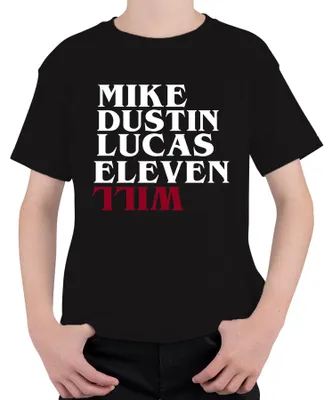 Productafbeelding van Eleven Mike Dustin Lucas Tim Serie Fan Cadeau Retro Uni Kinder T-shirt, Zwart, 152