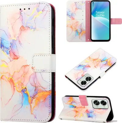 Produktbild von OnePlusNord 2T 5G Hülle, Marmor Motiv Kunstleder Tasche Wallet Kartenfächer mit Standfunktion Klapp Schutzhülle für OnePlus Nord 2T 5G Bunt