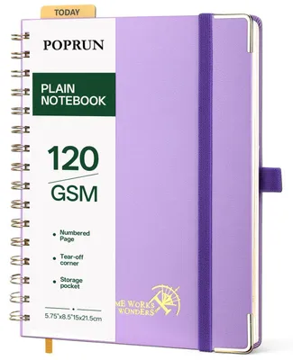 Zdjęcie produktu dla Notatnik A5, bez linii, papier o gramaturze 120 g/m², 141 ponumerowanych stron, twarda okładka, kolor fioletowy